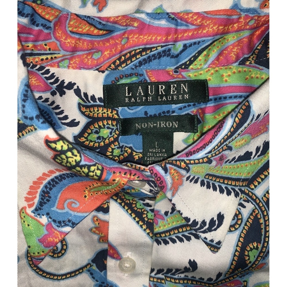 VTG RALPH LAUREN WOMEN'S L SHIRT BUTTON UP PAISLEY LONG SLEEVE NON IRON COLORFUL - Picture 3 of 7